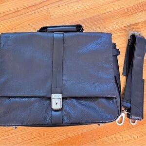 Black Leather Briefcase Laptop Bag with Detachable Sleeve Travel Ready